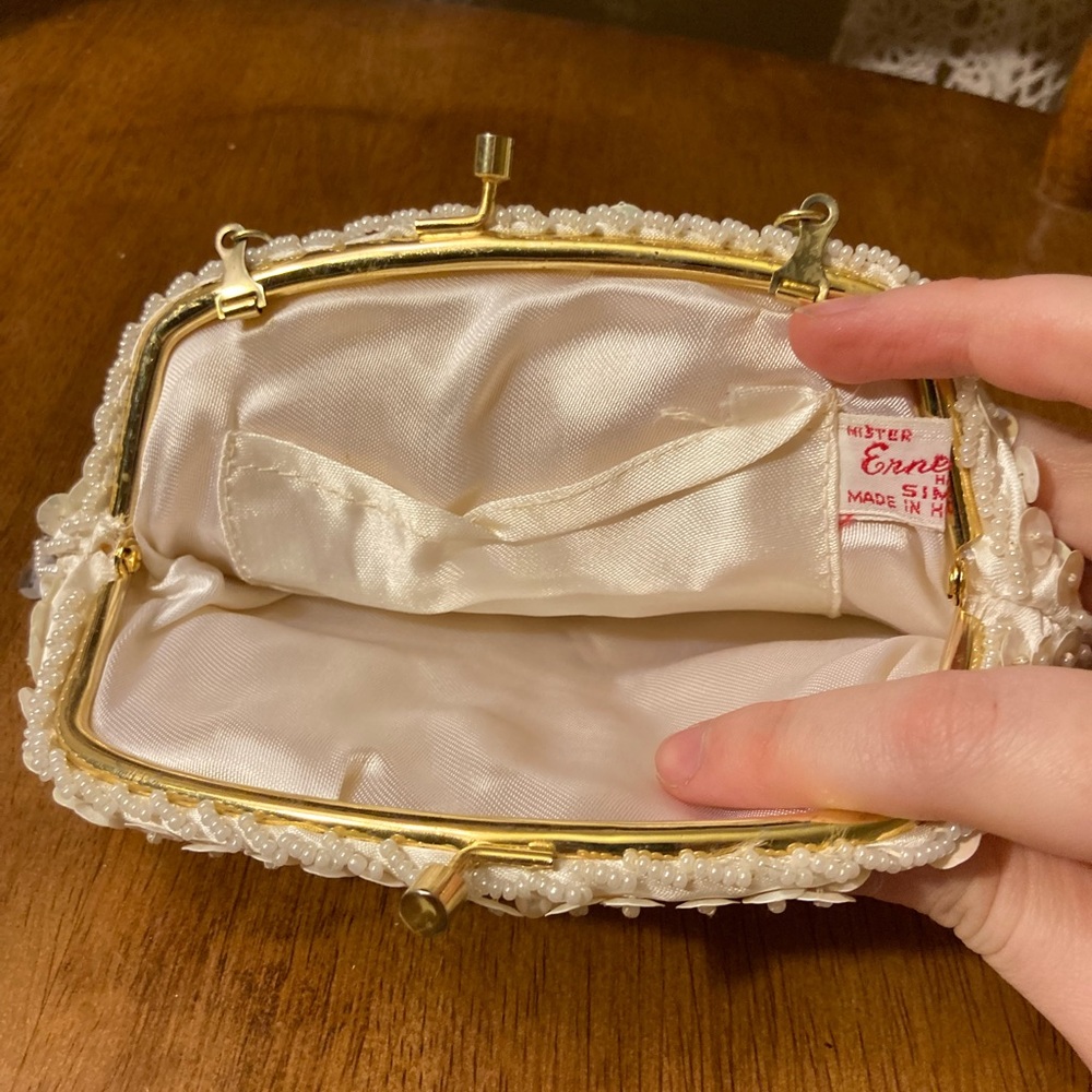 White Vintage Sequin Beaded Small Clutch Purse - Damage - Picture 12 of 17
